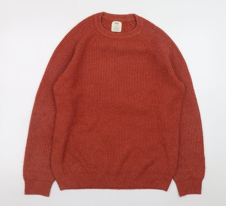Marks and Spencer Men's Red Ribbed Knit Pullover Jumper Size M