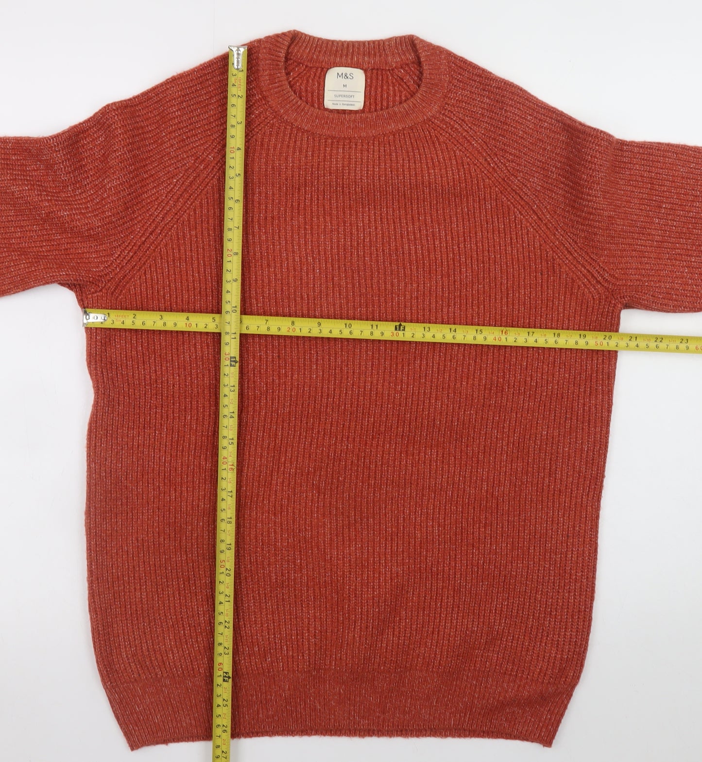 Marks and Spencer Men's Red Ribbed Knit Pullover Jumper Size M