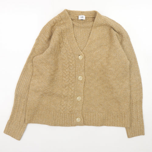 Cabi Women Beige Cable Knit Cardigan Small V-Neck Button Down