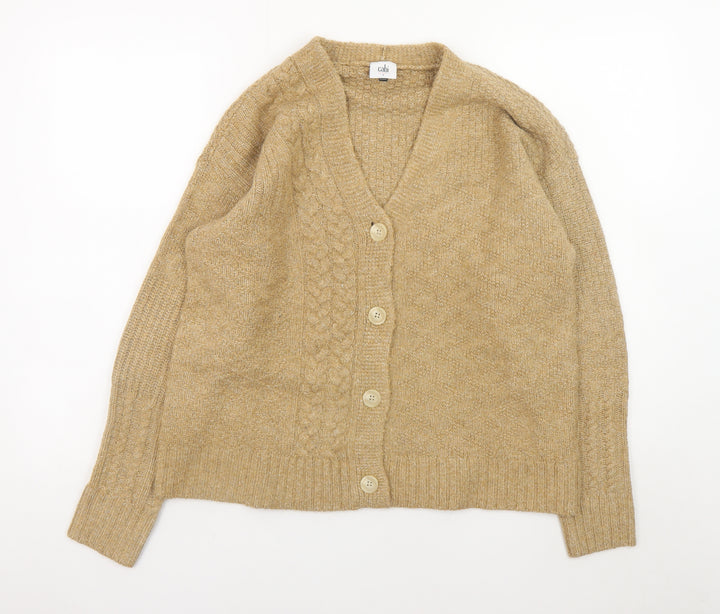Cabi Women Beige Cable Knit Cardigan Small V-Neck Button Down