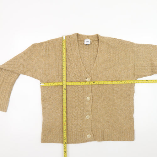 Cabi Women Beige Cable Knit Cardigan Small V-Neck Button Down