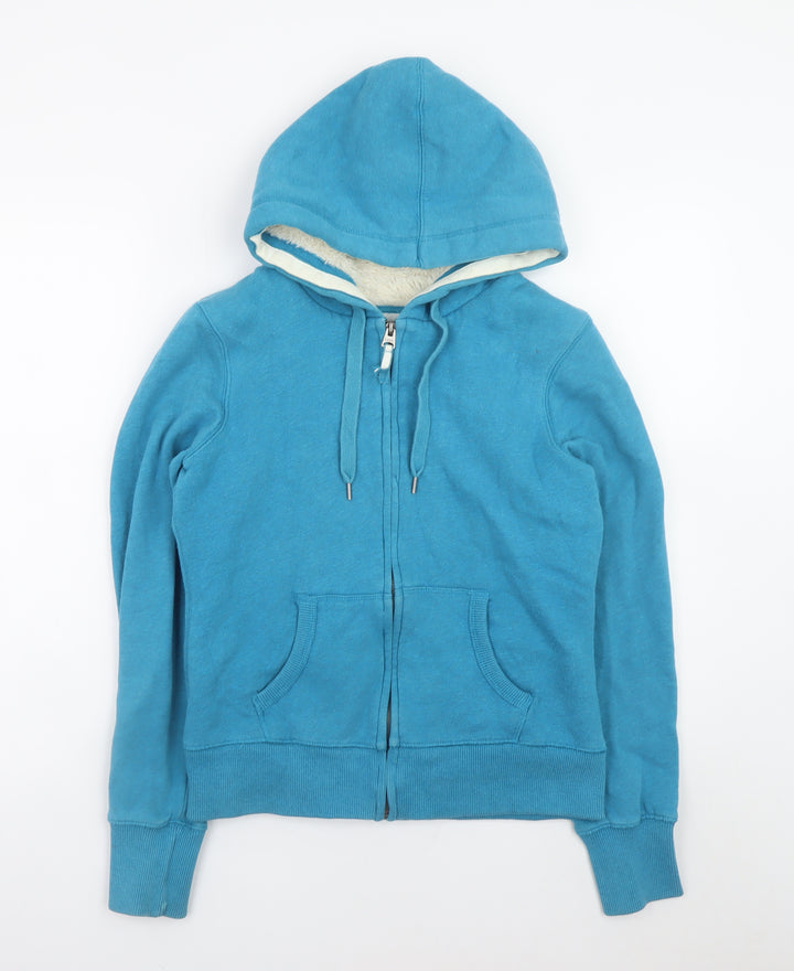 H&M L.O.G.G Women Blue Full Zip Hoodie M Fleece Lined Cotton Casual