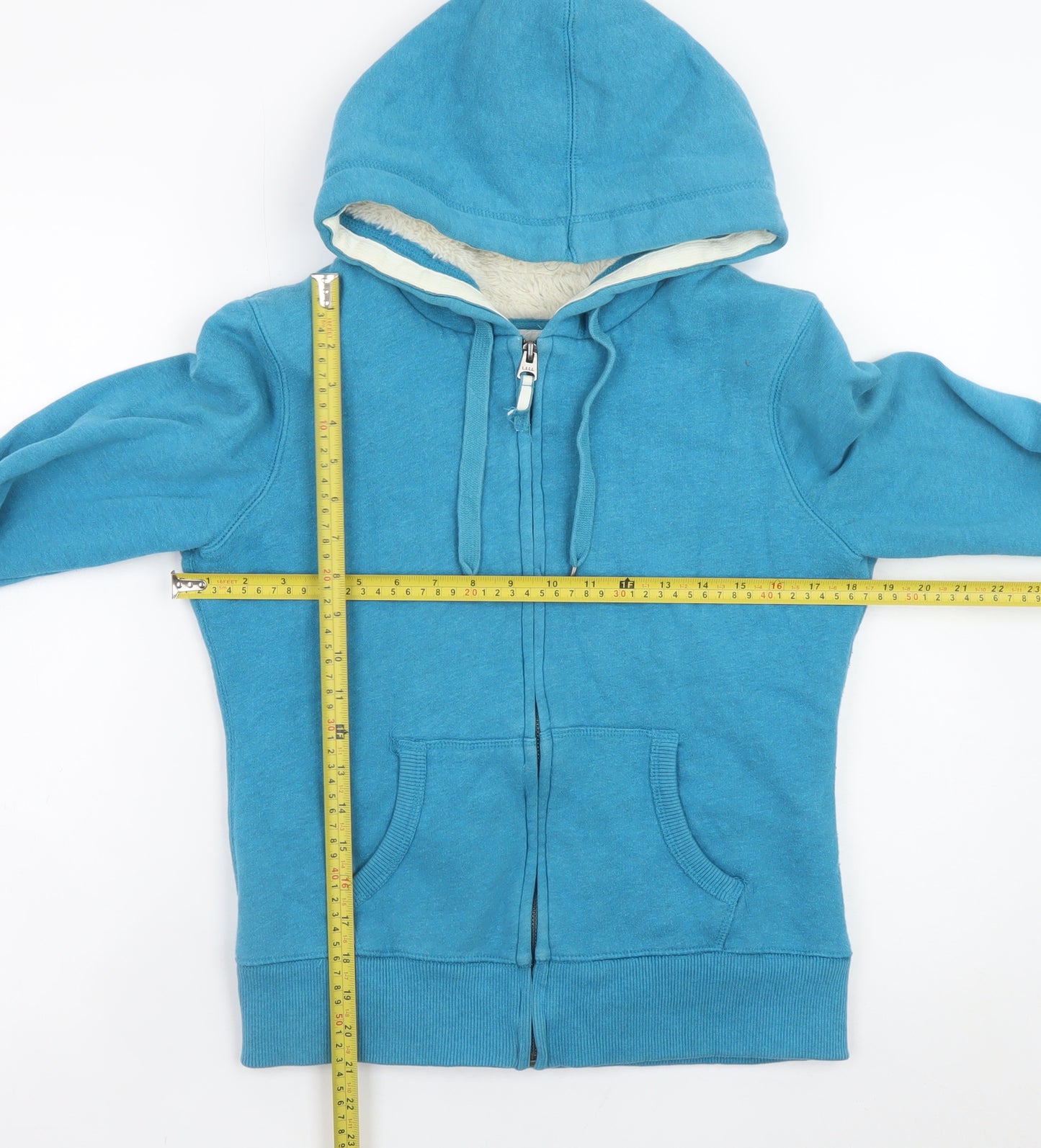 H&M L.O.G.G Women Blue Full Zip Hoodie M Fleece Lined Cotton Casual