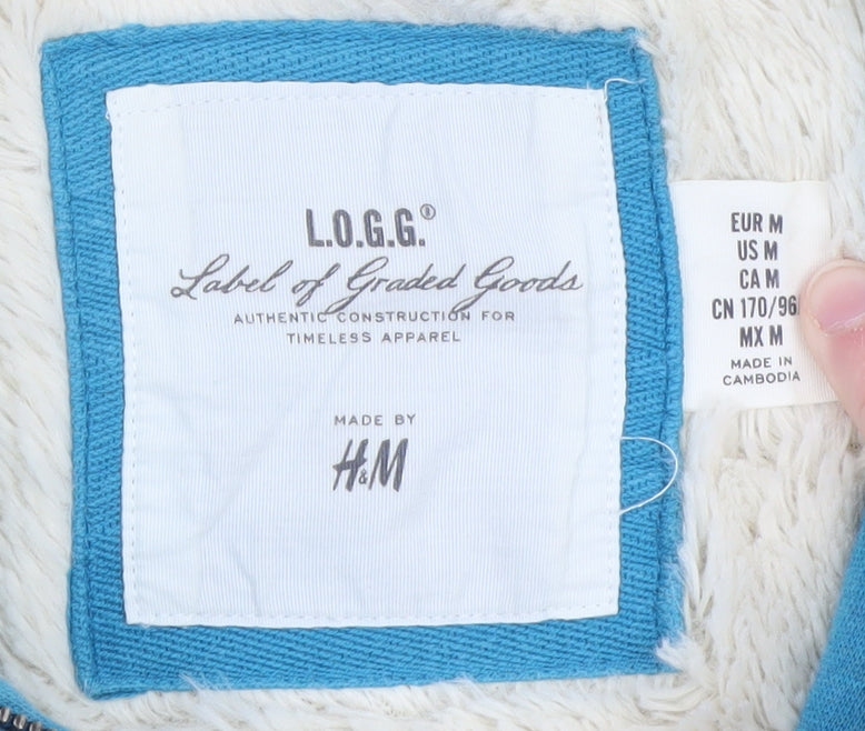 H&M L.O.G.G Women Blue Full Zip Hoodie M Fleece Lined Cotton Casual
