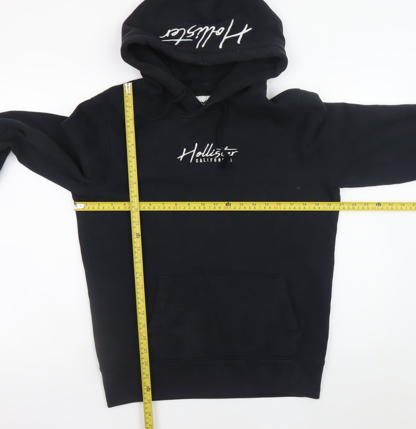 Hollister Men's Black Pullover Hoodie S Fleece Regular Fit Logo