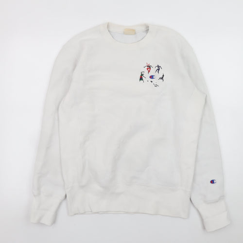 Champion Men's White Reverse Weave Embroidered Sweatshirt Size S