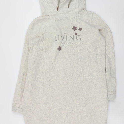 EDC Women Beige XL Hooded Sweatshirt Dress Long Sleeve Casual Jersey