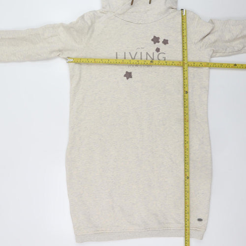 EDC Women Beige XL Hooded Sweatshirt Dress Long Sleeve Casual Jersey