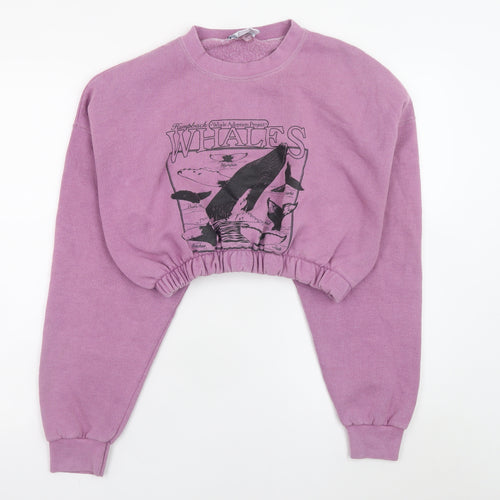 Lee Womens Purple Whale Graphic Cropped Sweatshirt XL