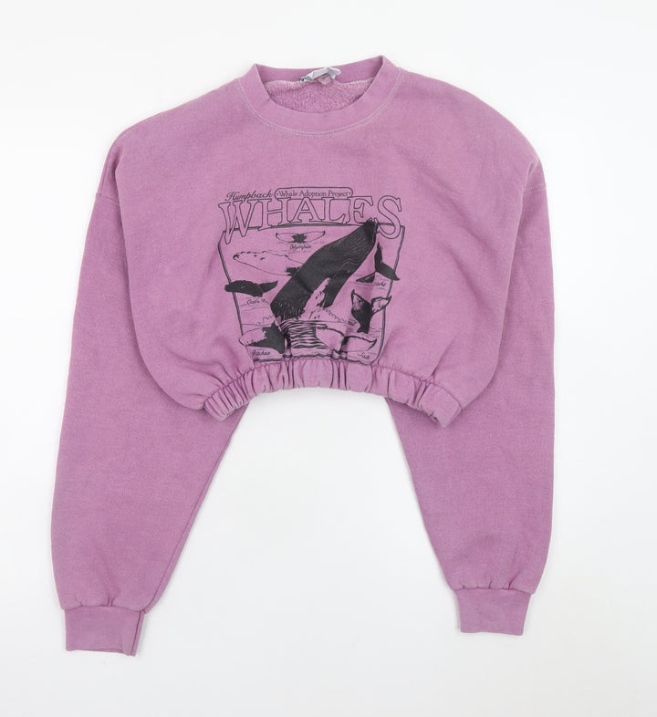 Lee Womens Purple Whale Graphic Cropped Sweatshirt XL