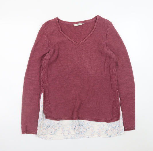 FatFace Women Pink V-Neck Knit Long Sleeve Pullover Jumper Size 8