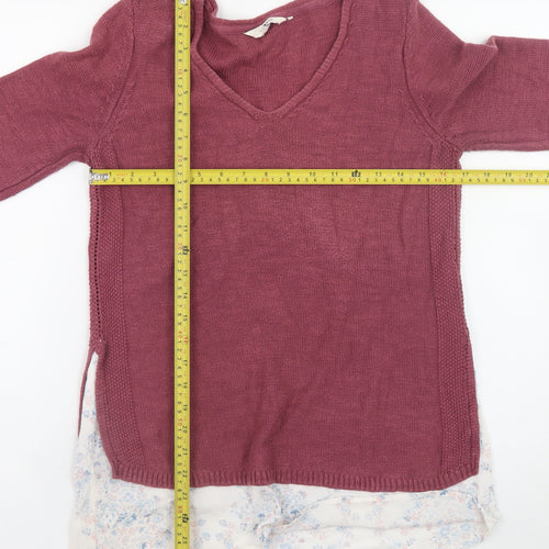 FatFace Women Pink V-Neck Knit Long Sleeve Pullover Jumper Size 8