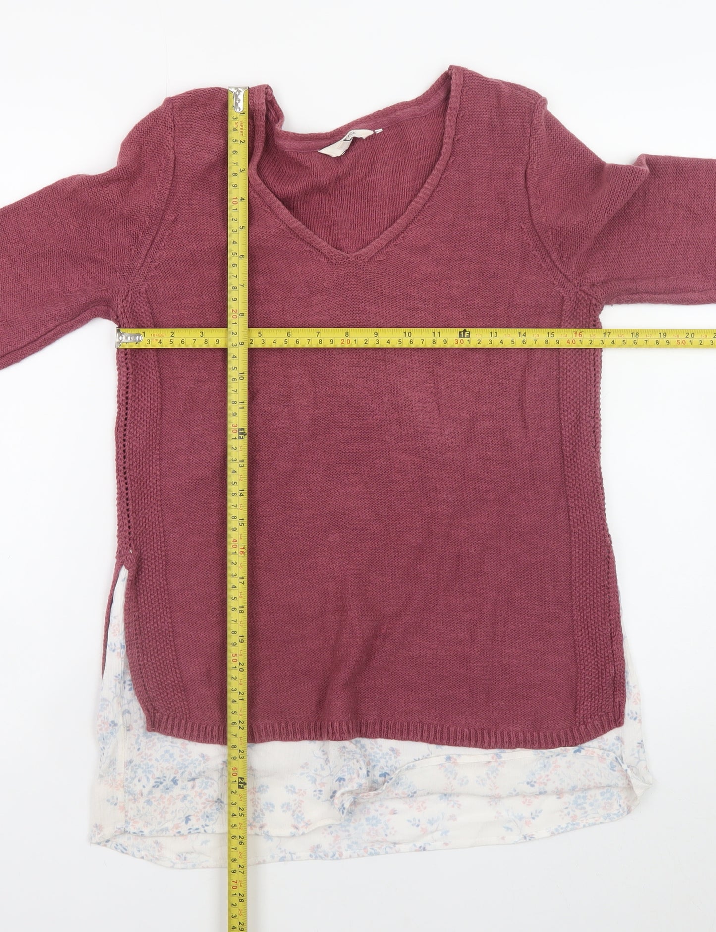 FatFace Women Pink V-Neck Knit Long Sleeve Pullover Jumper Size 8
