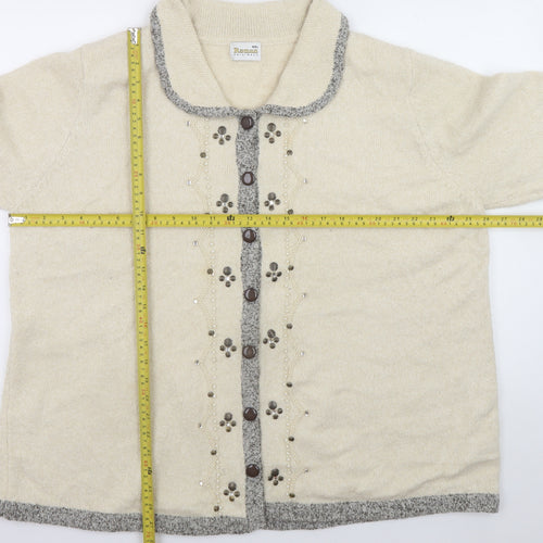 Roman Originals Womens Beige 2XL Collared Embellished Knit Cardigan