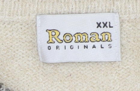 Roman Originals Womens Beige 2XL Collared Embellished Knit Cardigan
