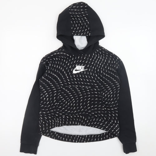 Nike Boys Black Pullover Hoodie L 146cm Graphic Print Sportswear