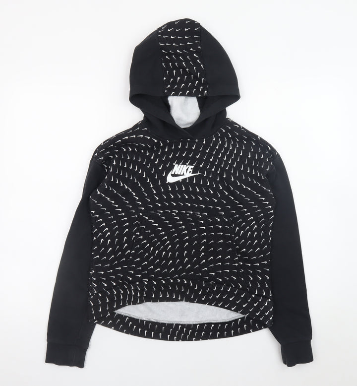 Nike Boys Black Pullover Hoodie L 146cm Graphic Print Sportswear