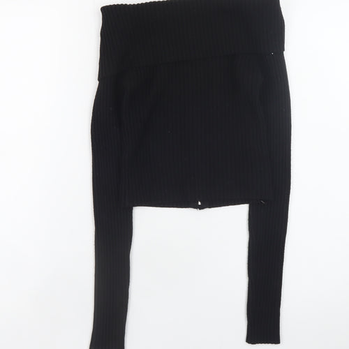 Bershka Women Black Collared Zip Front Knit Jumper Size 12