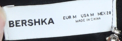 Bershka Women Black Collared Zip Front Knit Jumper Size 12