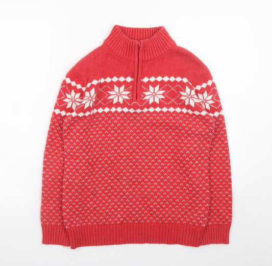 FatFace Boys Red Fair Isle 1/4 Zip Jumper 12-13 Years Winter Knit