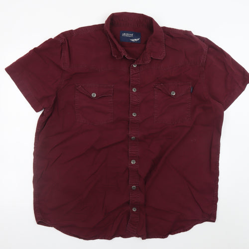 Arizona Mens Burgundy Short Sleeve Button-Up Cotton Shirt Size 18.5
