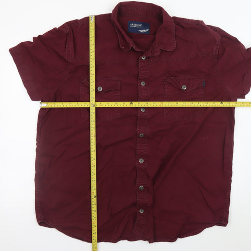 Arizona Mens Burgundy Short Sleeve Button-Up Cotton Shirt Size 18.5