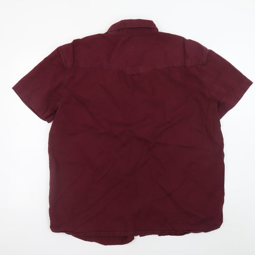 Arizona Mens Burgundy Short Sleeve Button-Up Cotton Shirt Size 18.5