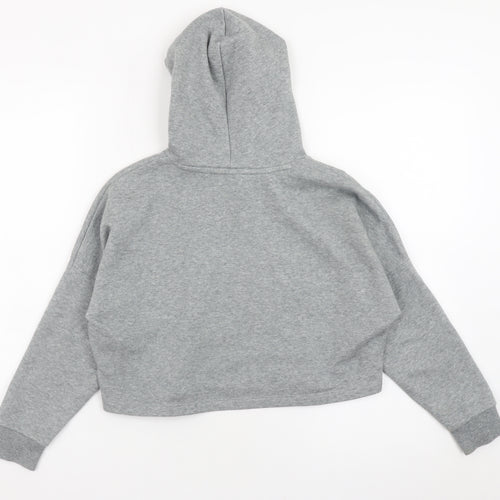 Puma Girls Grey Hooded Pullover Sweatshirt 7-8 Years Cropped Logo Style