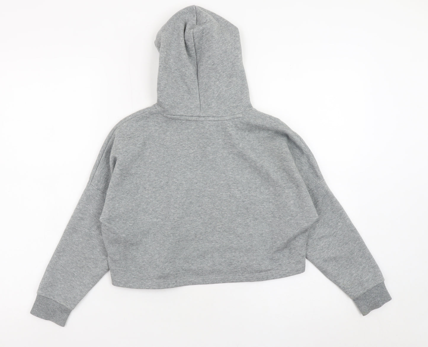 Puma Girls Grey Hooded Pullover Sweatshirt 7-8 Years Cropped Logo Style