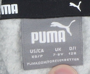 Puma Girls Grey Hooded Pullover Sweatshirt 7-8 Years Cropped Logo Style