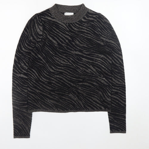 Warehouse Women's Black Metallic Animal Print High Neck Jumper Size 6