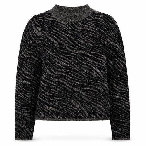 Warehouse Women's Black Metallic Animal Print High Neck Jumper Size 6