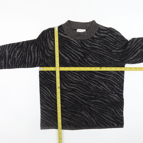 Warehouse Women's Black Metallic Animal Print High Neck Jumper Size 6