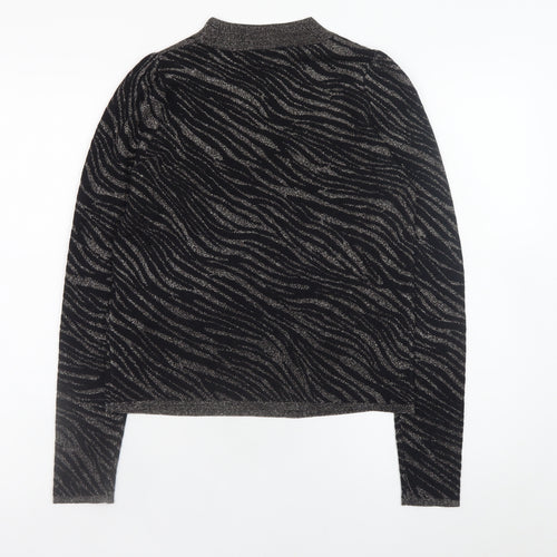 Warehouse Women's Black Metallic Animal Print High Neck Jumper Size 6
