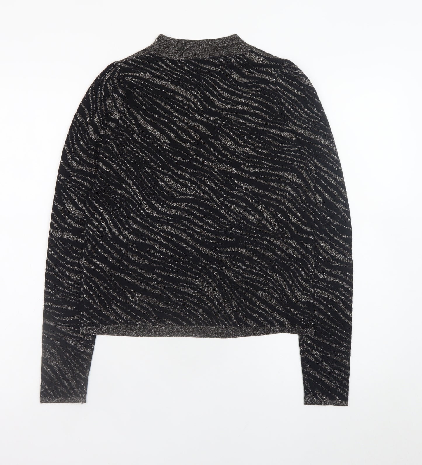 Warehouse Women's Black Metallic Animal Print High Neck Jumper Size 6