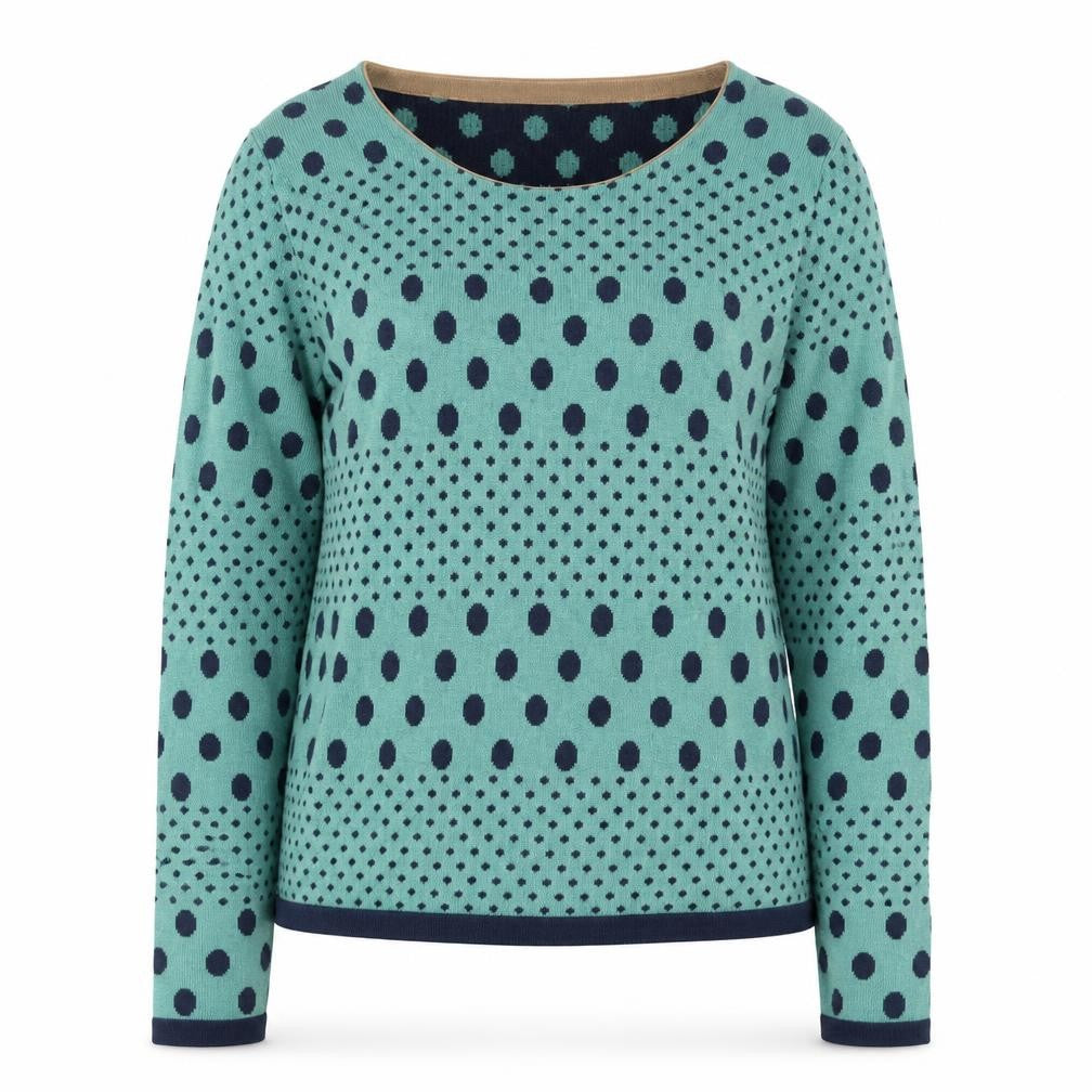 Front view of Dickins & Jones women’s blue polka dot wool blend jumper l