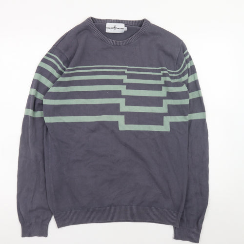 Madcap England Men's Grey Green Striped Cotton Pullover Jumper L