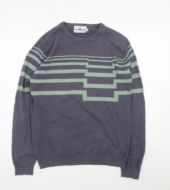 Madcap England Men's Grey Green Striped Cotton Pullover Jumper L
