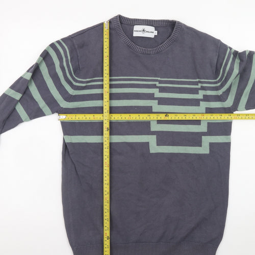 Madcap England Men's Grey Green Striped Cotton Pullover Jumper L