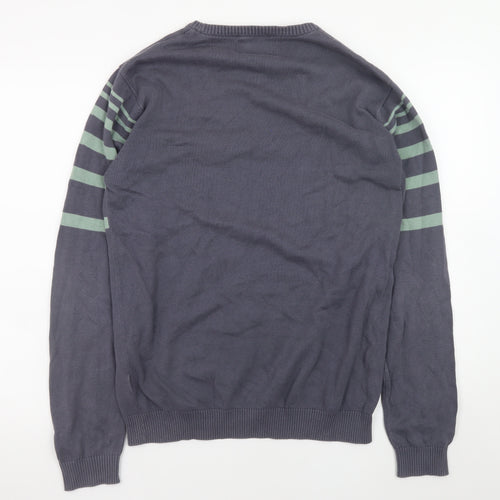 Madcap England Men's Grey Green Striped Cotton Pullover Jumper L
