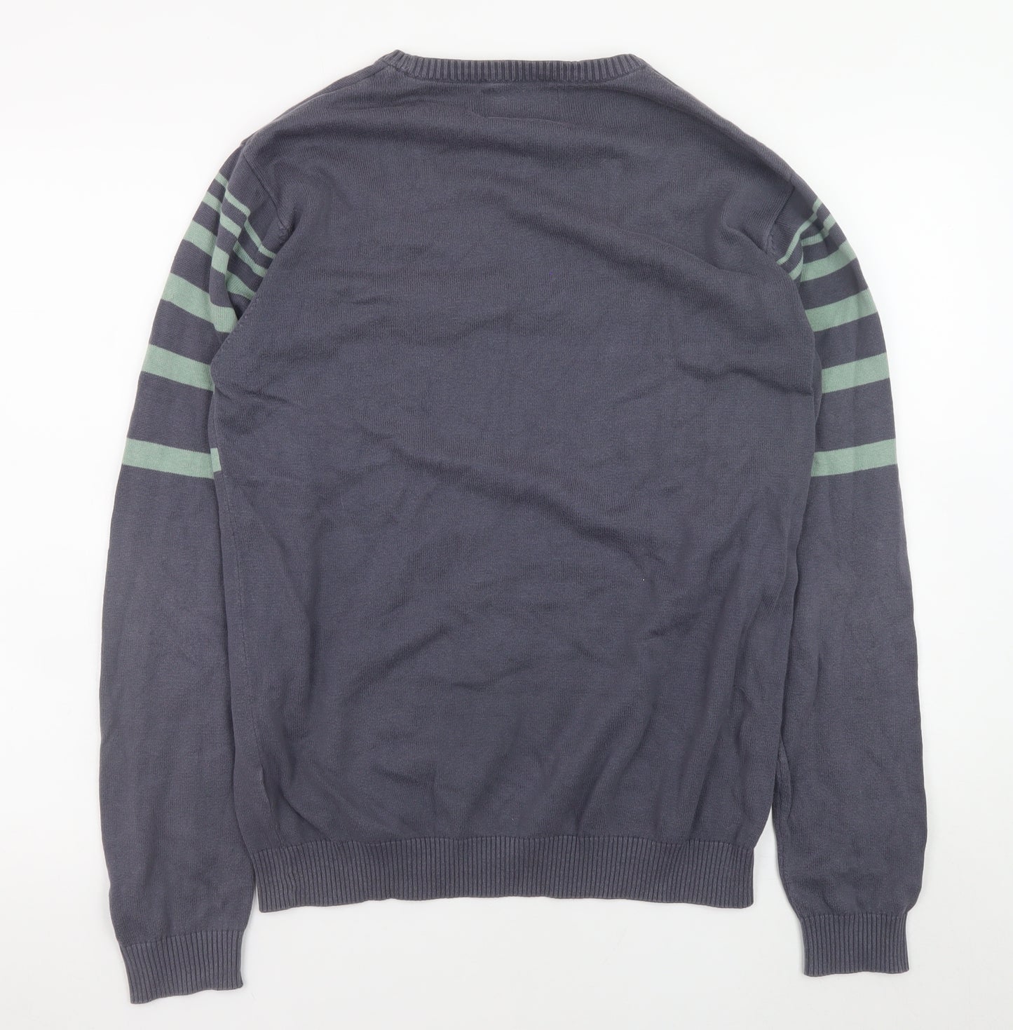 Madcap England Men's Grey Green Striped Cotton Pullover Jumper L