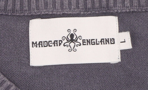 Madcap England Men's Grey Green Striped Cotton Pullover Jumper L