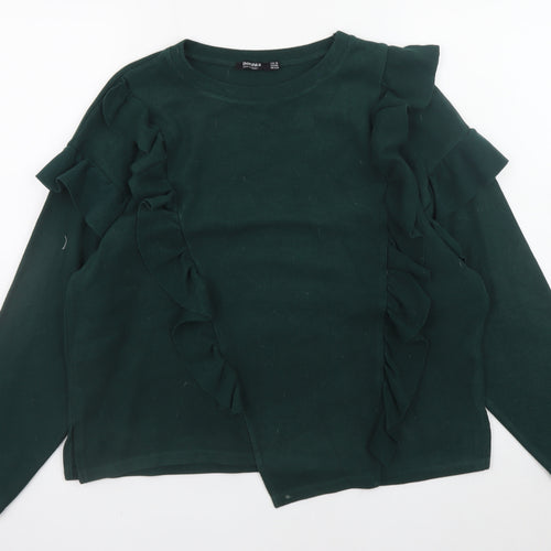 Bershka Women’s Green Ruffle Pullover Jumper Size 12