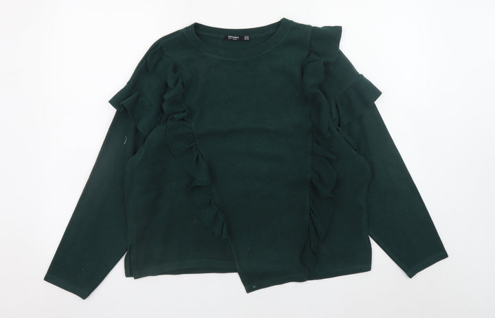Bershka Women’s Green Ruffle Pullover Jumper Size 12