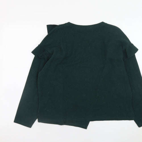 Bershka Women’s Green Ruffle Pullover Jumper Size 12