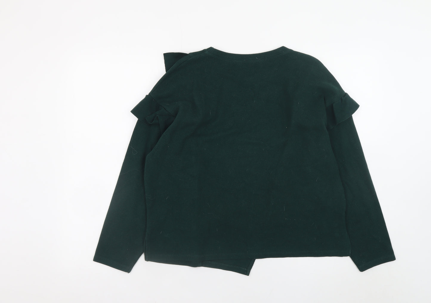Bershka Women’s Green Ruffle Pullover Jumper Size 12