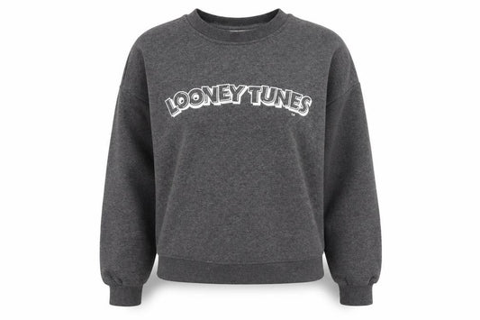 Front view of Looney Tunes Women's Grey Crew Neck Sweatshirt, size M, 12/14