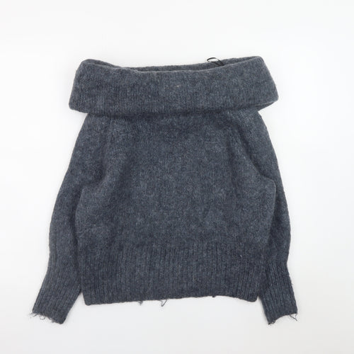 H&M Womens Grey Cowl Neck Chunky-Knit Pullover Jumper Size S