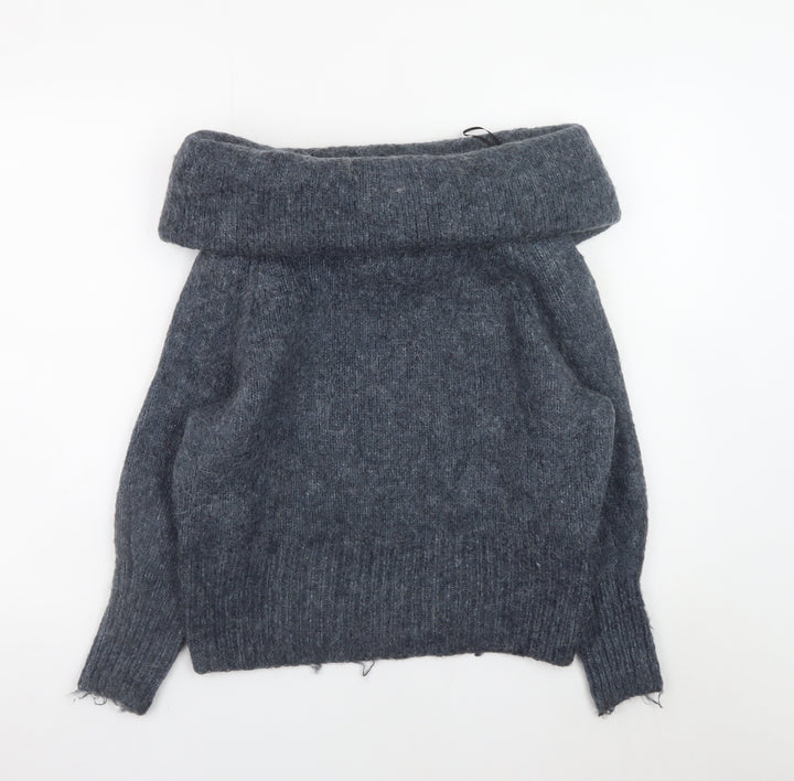 H&M Womens Grey Cowl Neck Chunky-Knit Pullover Jumper Size S