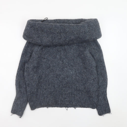 H&M Womens Grey Cowl Neck Chunky-Knit Pullover Jumper Size S